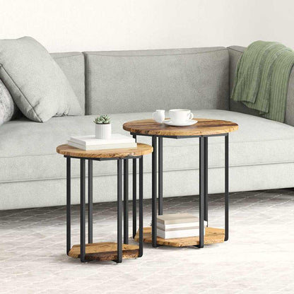 Side Table Set with Shelf 2 pcs Brown