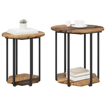 Side Table Set with Shelf 2 pcs Brown