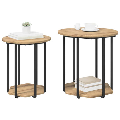 Side Table Set with Shelf 2 pcs Brown