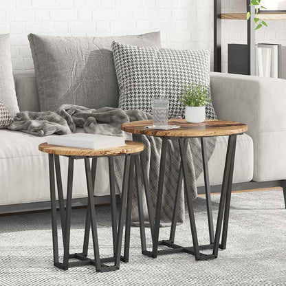Side Table Set 2 pcs Old Wood and Black