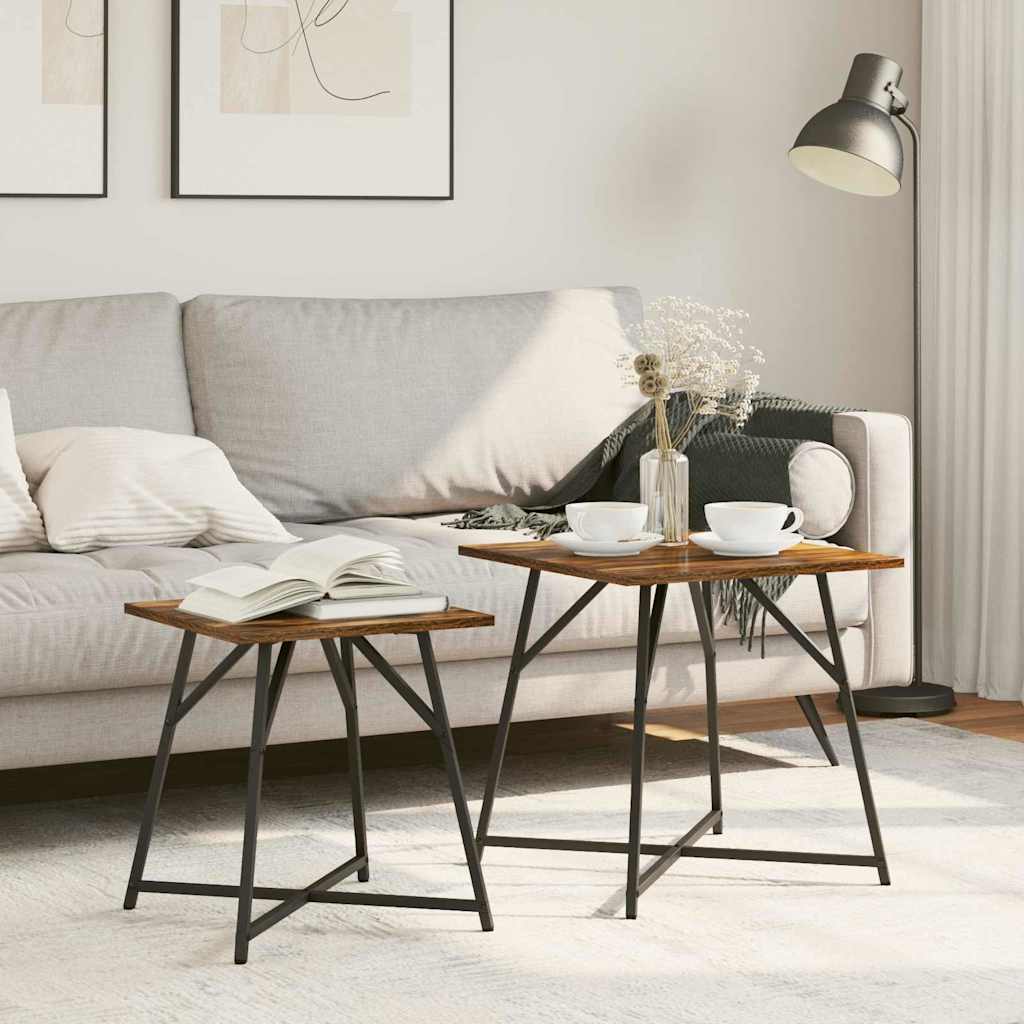 Side Table Set 2 pcs Smoked Oak and Black