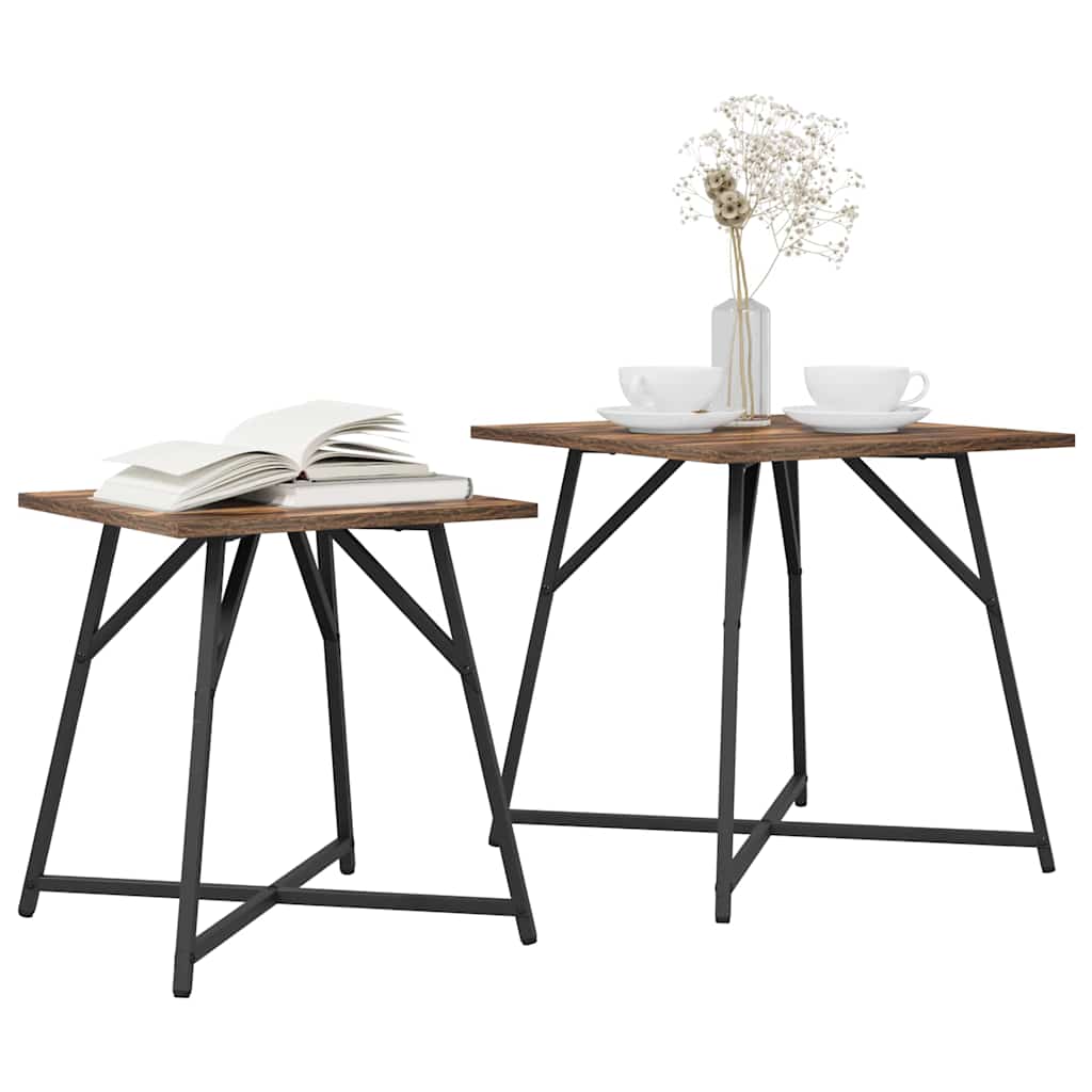 Side Table Set 2 pcs Smoked Oak and Black