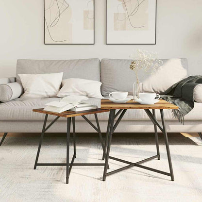 Side Table Set 2 pcs Old Wood and Black