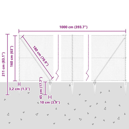 Fence Post Grey 10 x 1.6 m (25 mm mesh) Steel and PVC
