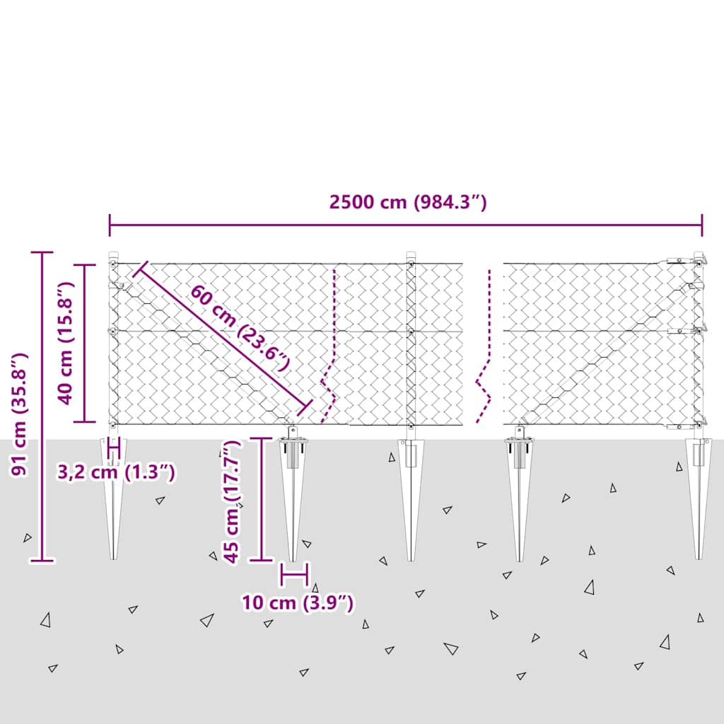 Welded Wire Fence with Spikes 25 x 0.4 m (W x H)