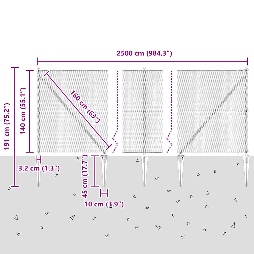 Welded Wire Fence with Spikes 25 x 1.4 m (W x H)