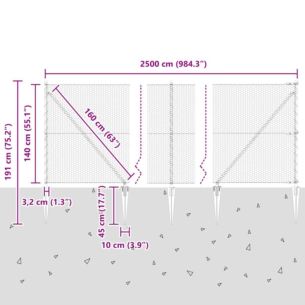 Welded Wire Fence with Spikes 25 x 1.4 m (W x H)