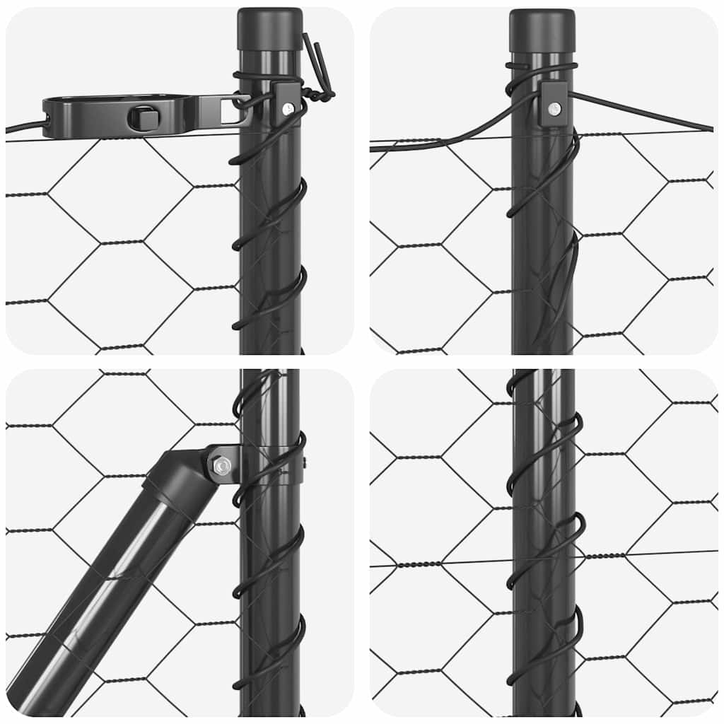 Hexagonal Fence with Post 50 x 0.6 m PVC-Coated Steel Grey Mesh