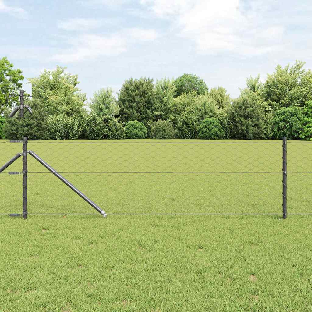 Hexagonal Fence with Post 50 x 0.6 m PVC-Coated Steel Grey Mesh