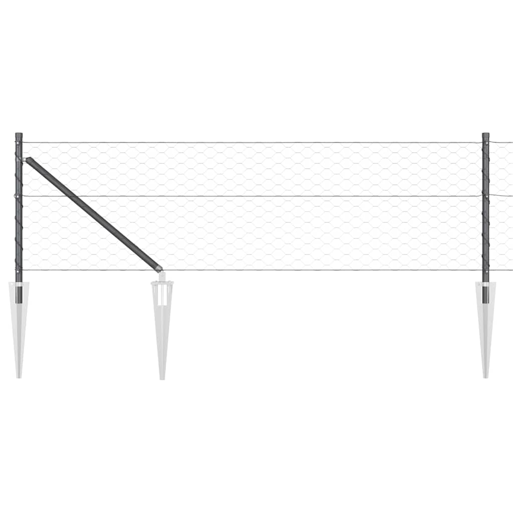 Hexagonal Fence with Post 50 x 0.6 m PVC-Coated Steel Grey Mesh