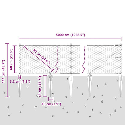 Hexagonal Fence with Post 50 x 0.6 m PVC-Coated Steel Grey Mesh