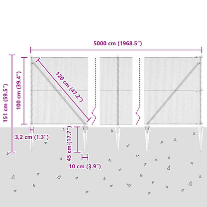 Welded Wire Fence with Spikes 50 x 1 m (W x H) PVC-Coated Steel