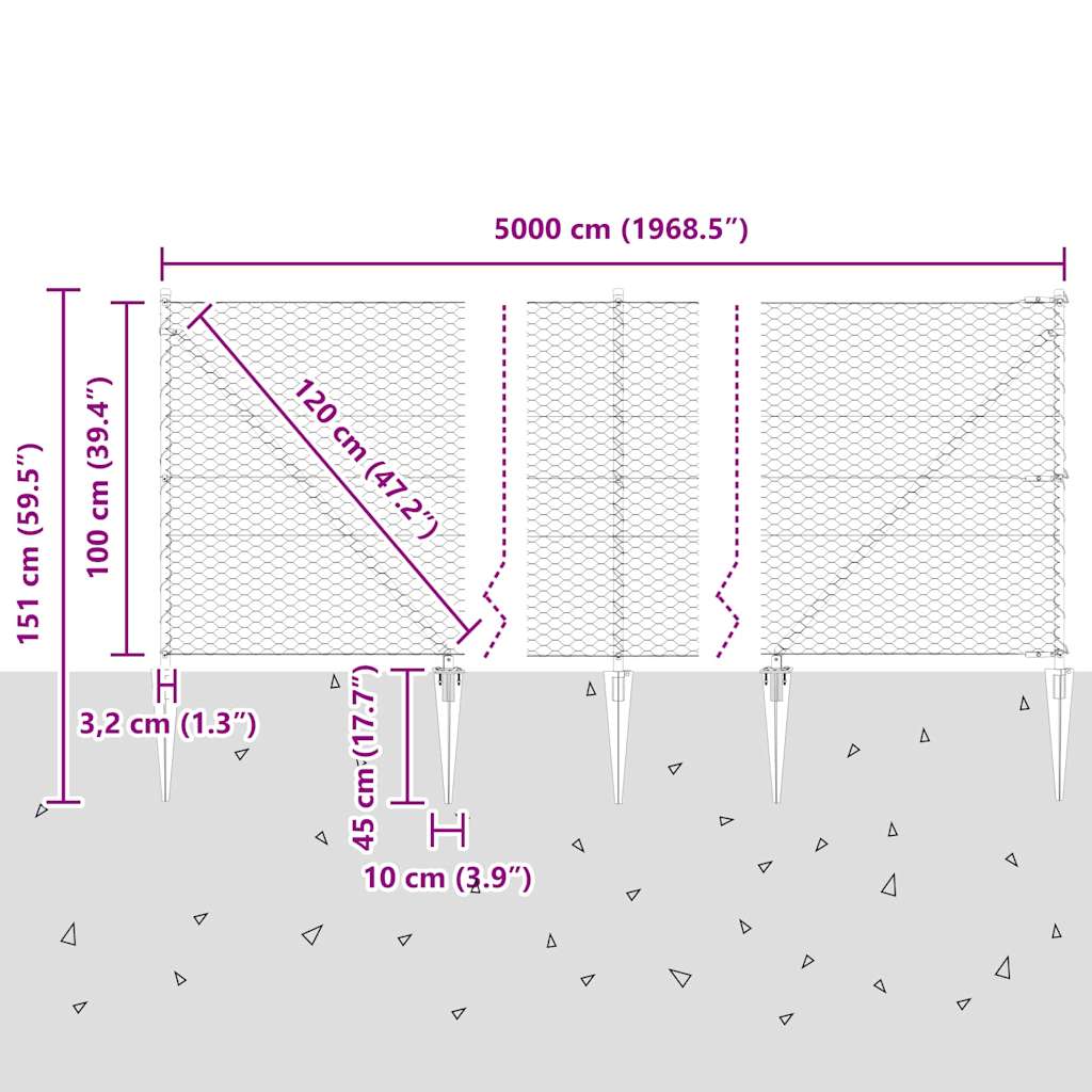 Welded Wire Fence with Spikes 50 x 1 m (W x H) PVC-Coated Steel