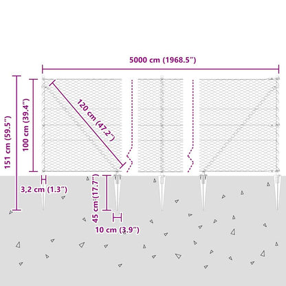 Welded Wire Fence with Spikes 50 x 1 m (W x H) PVC-Coated Steel