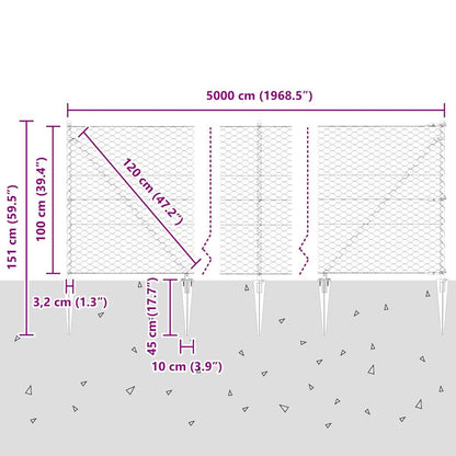 Welded Wire Fence with Spikes 50 x 1 m (W x H) PVC-Coated Steel