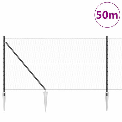 Hexagonal Fence with Post 50 x 1.2 m PVC-Coated Steel Grey Mesh