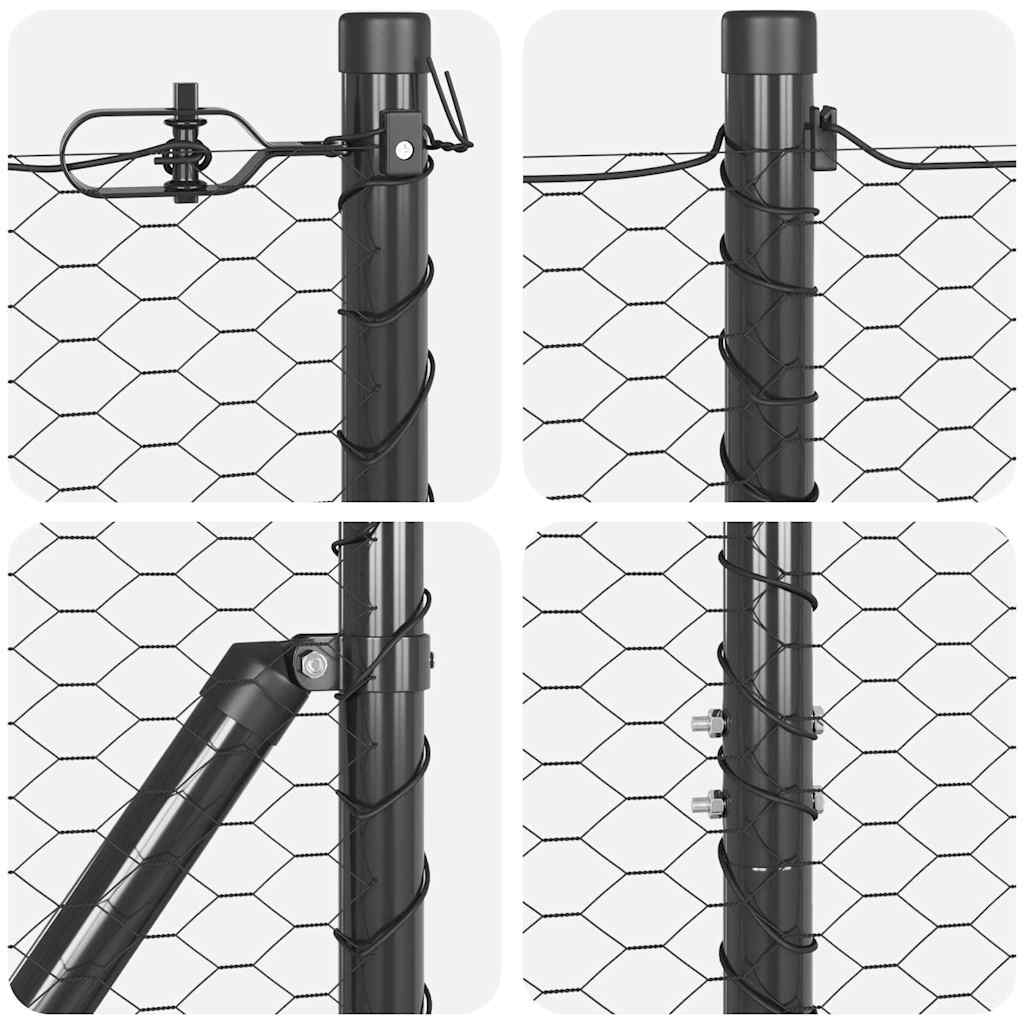 Hexagonal Fence with Post 50 x 1.2 m PVC-Coated Steel Grey Mesh