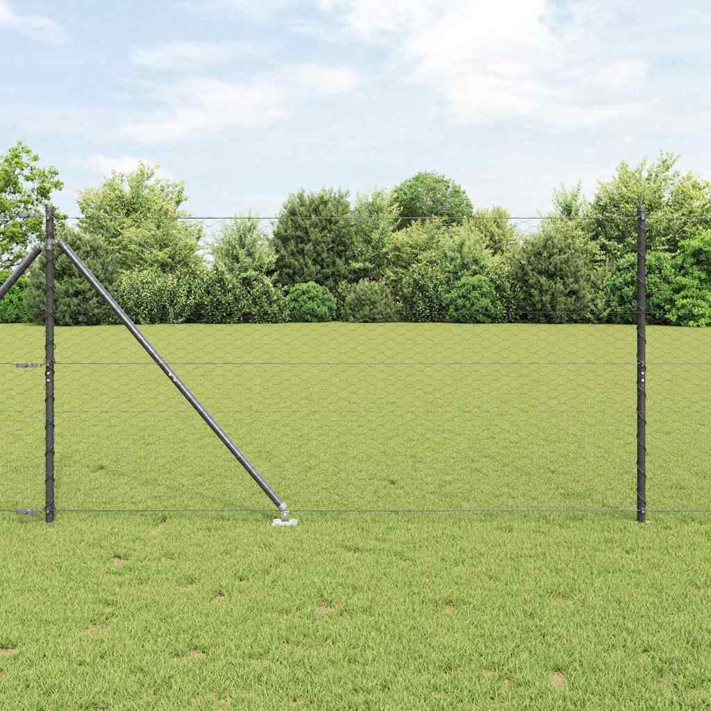 Hexagonal Fence with Post 50 x 1.2 m PVC-Coated Steel Grey Mesh