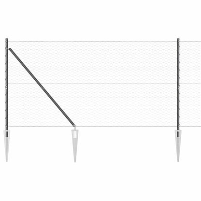 Hexagonal Fence with Post 50 x 1.2 m PVC-Coated Steel Grey Mesh