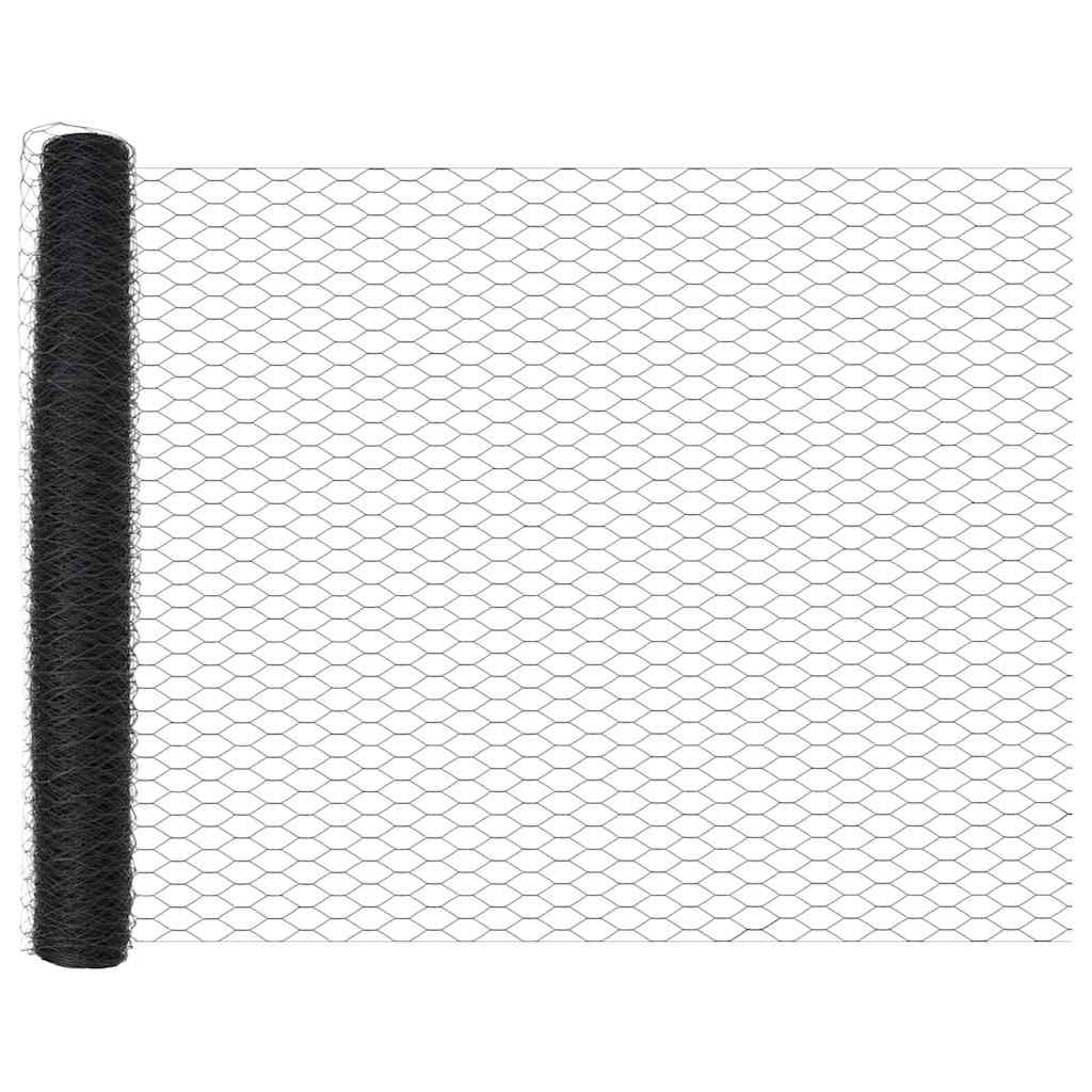 Hexagonal Fence with Post 50 x 1.2 m PVC-Coated Steel Grey Mesh