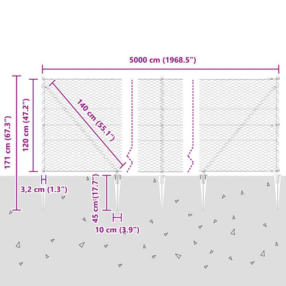 Hexagonal Fence with Post 50 x 1.2 m PVC-Coated Steel Grey Mesh