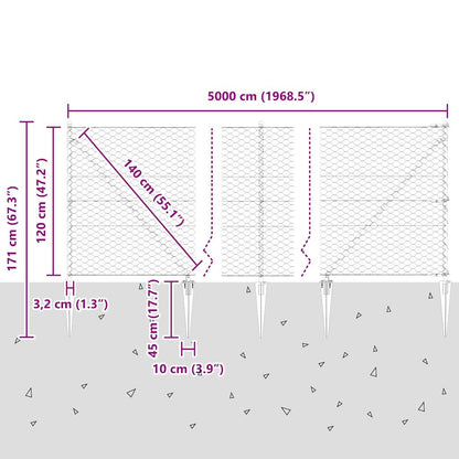 Welded Wire Fence with Spikes 50 x 1.2 m (W x H)