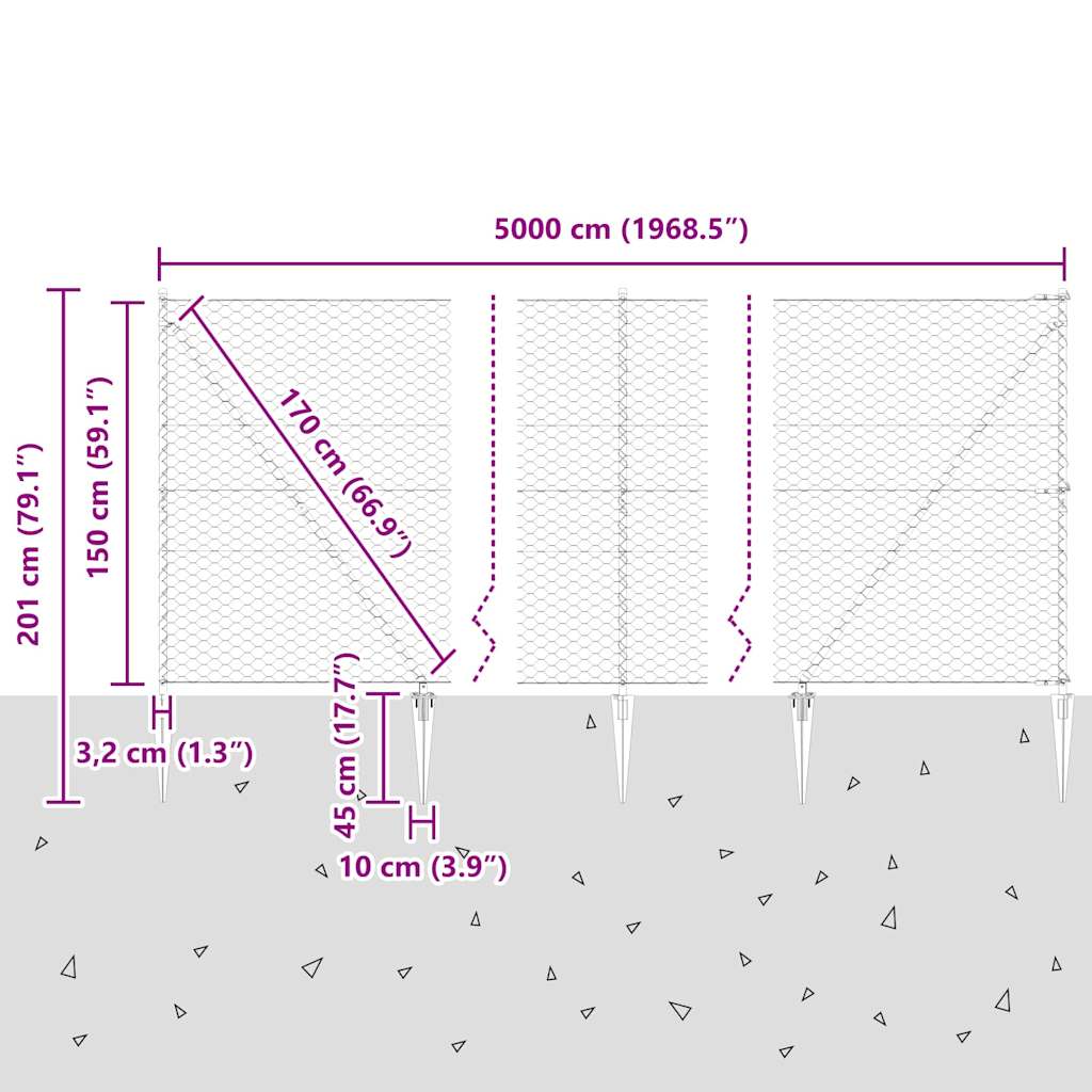 Welded Wire Fence with Spikes 50 x 1.5 m (W x H)