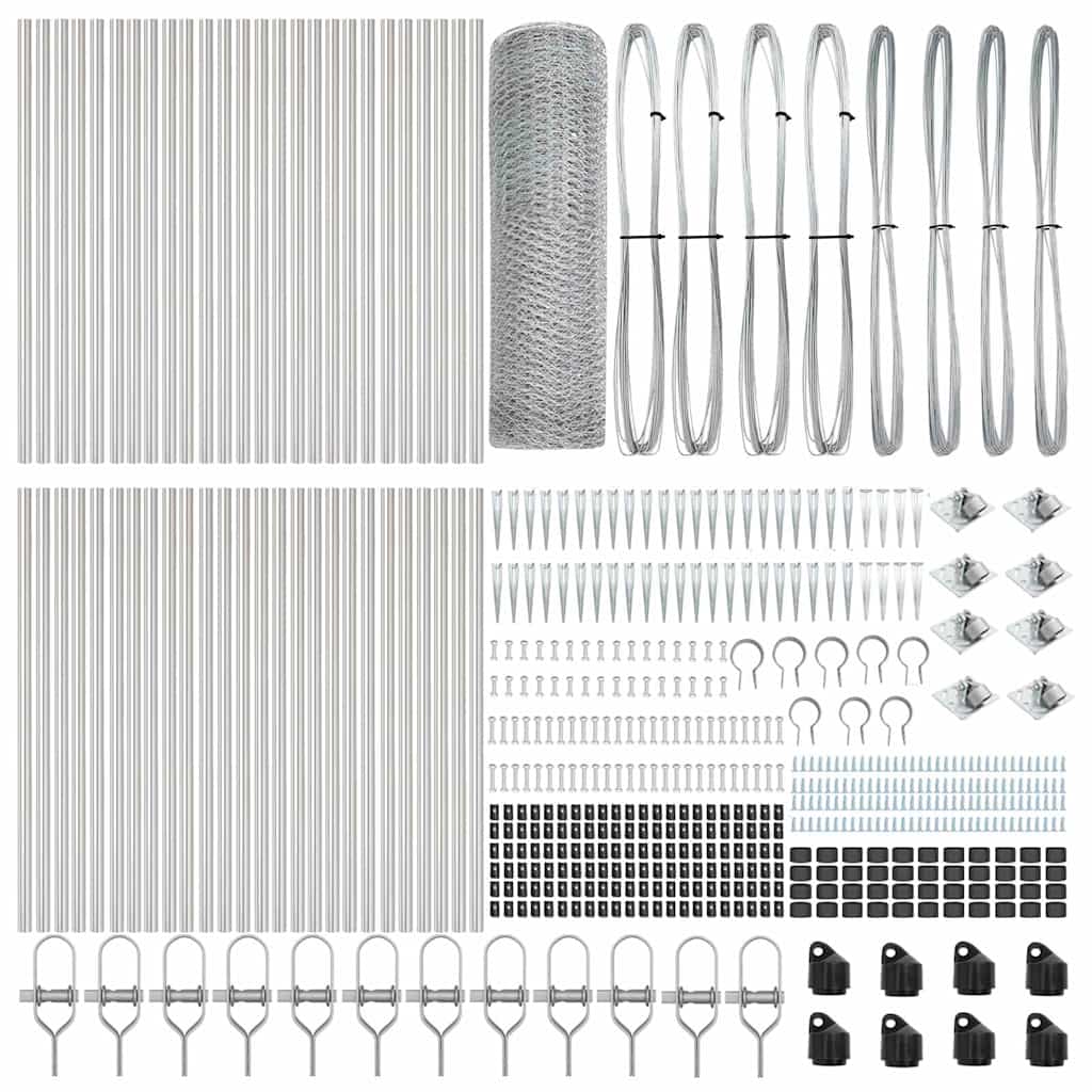 Hexagonal Fence with Post 100 x 0.6 m Galvanised Steel Silver