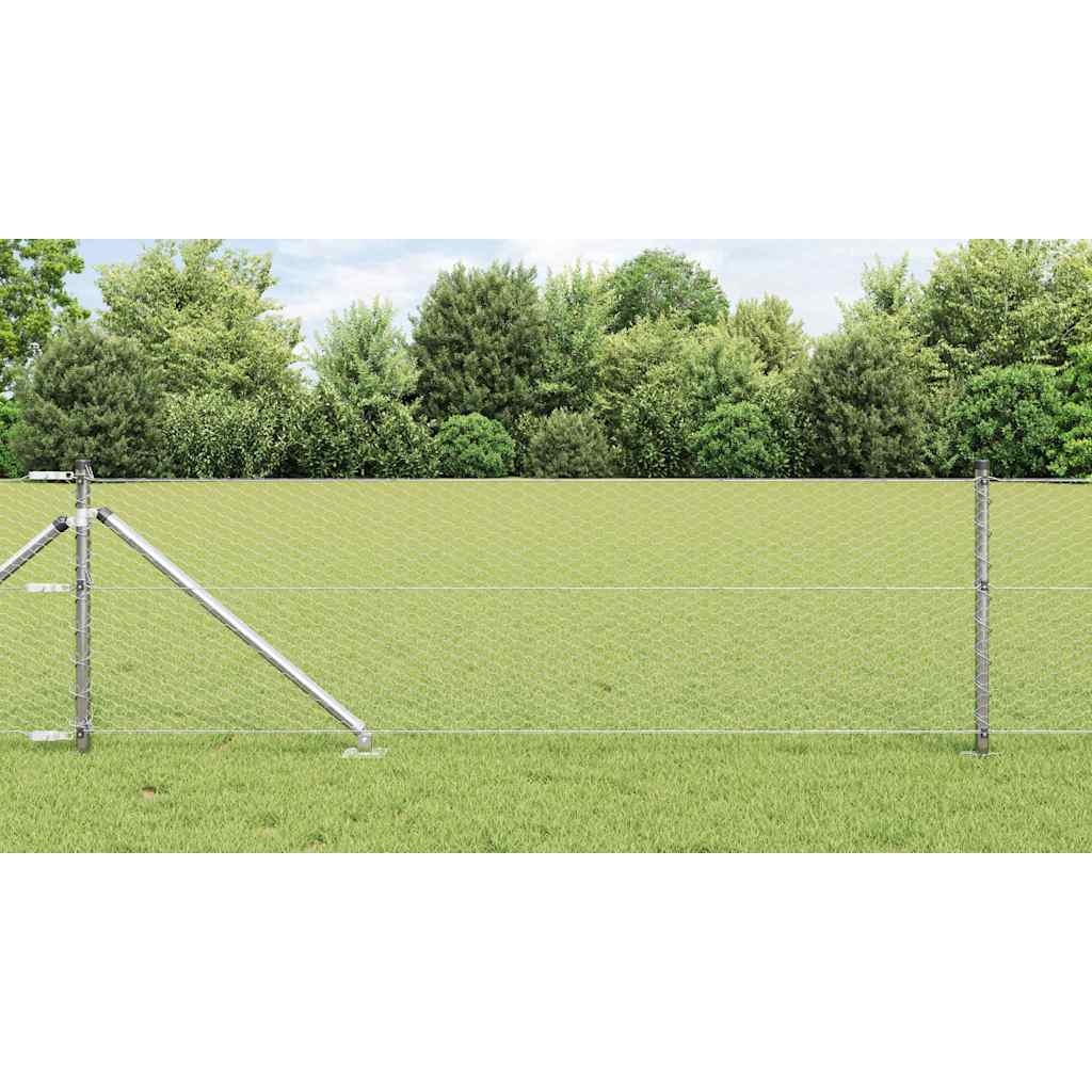Hexagonal Fence with Post 100 x 0.6 m Galvanised Steel Silver
