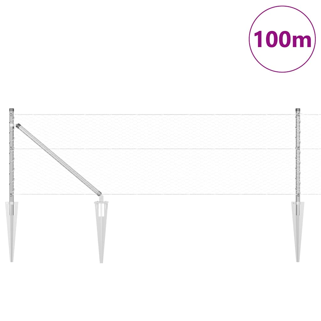 Hexagonal Fence with Post 100 x 0.6 m Galvanised Steel Silver