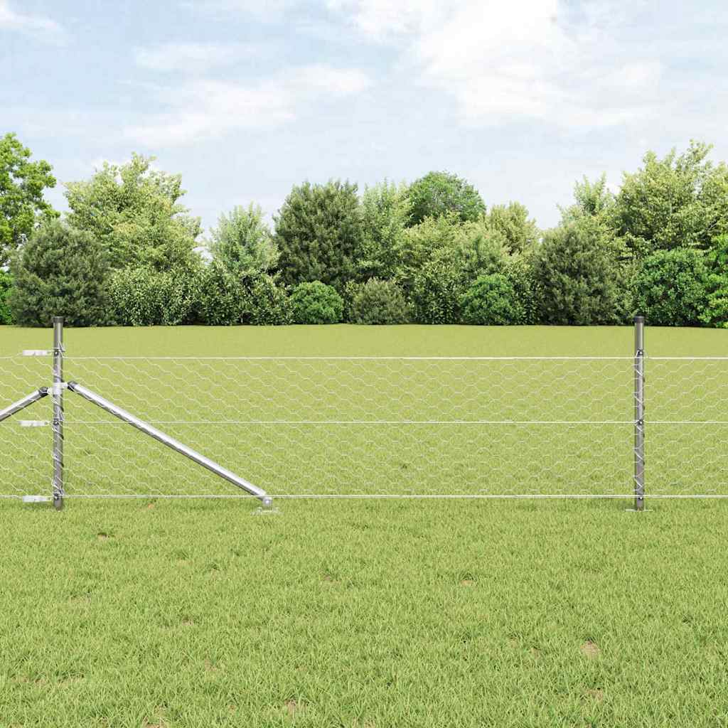 Hexagonal Fence with Post 100 x 0.8 m Galvanised Steel Silver