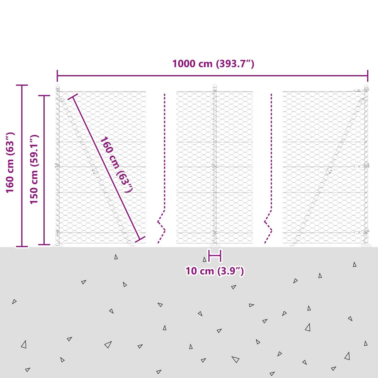 Welded Wire Fence with Concrete Base 10 x 1.5 m (W x H)