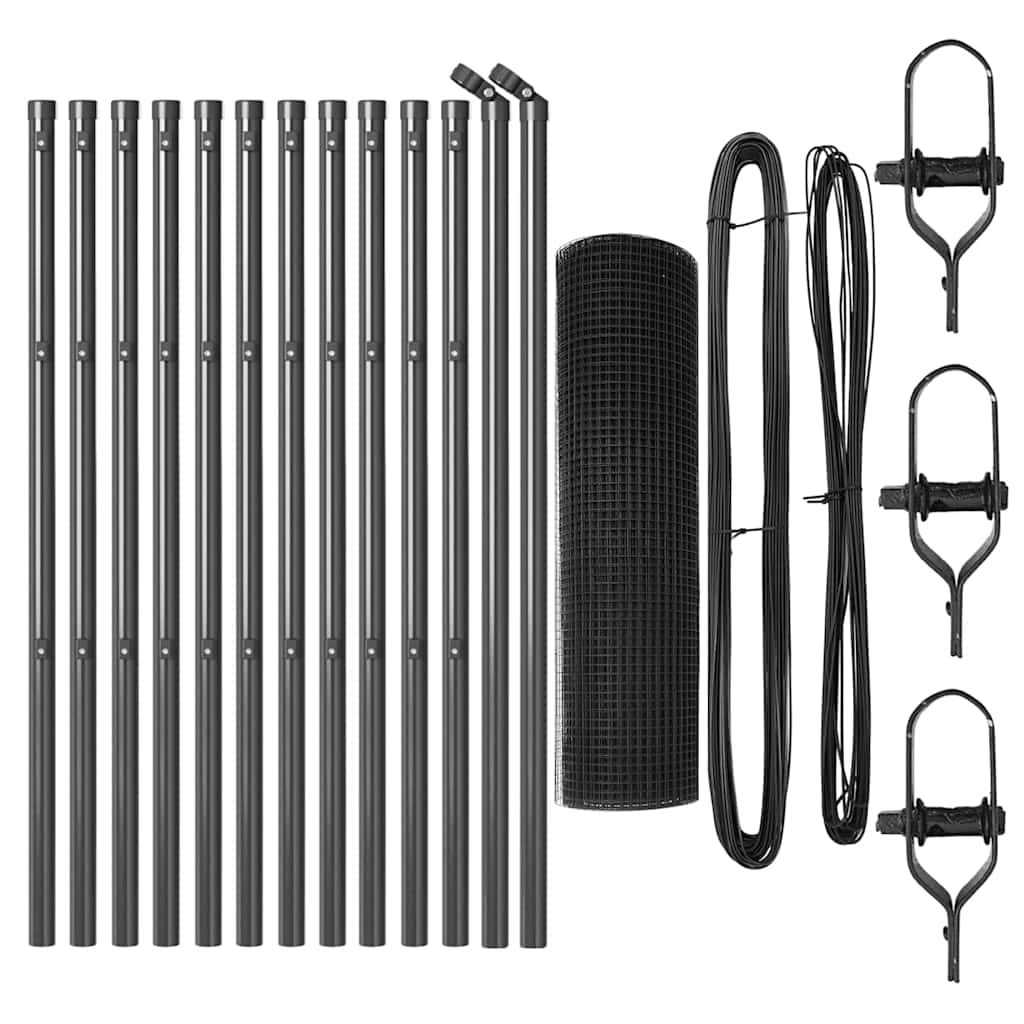 Fence Post Grey 25 x 0.8 m (19 x 19 mm mesh) Steel and PVC