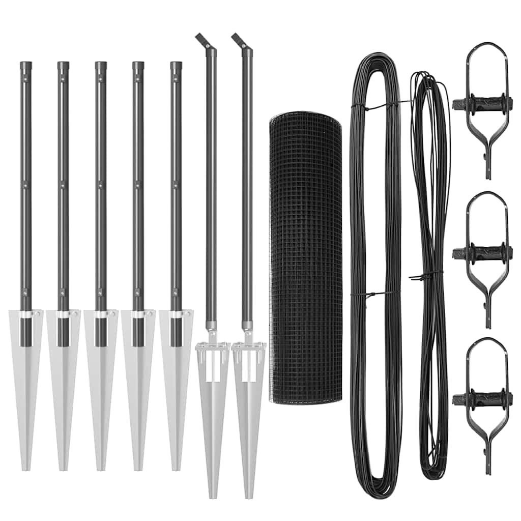 Fence Post Grey 10 x 0.8 m (16 x 16 mm mesh) Steel and PVC