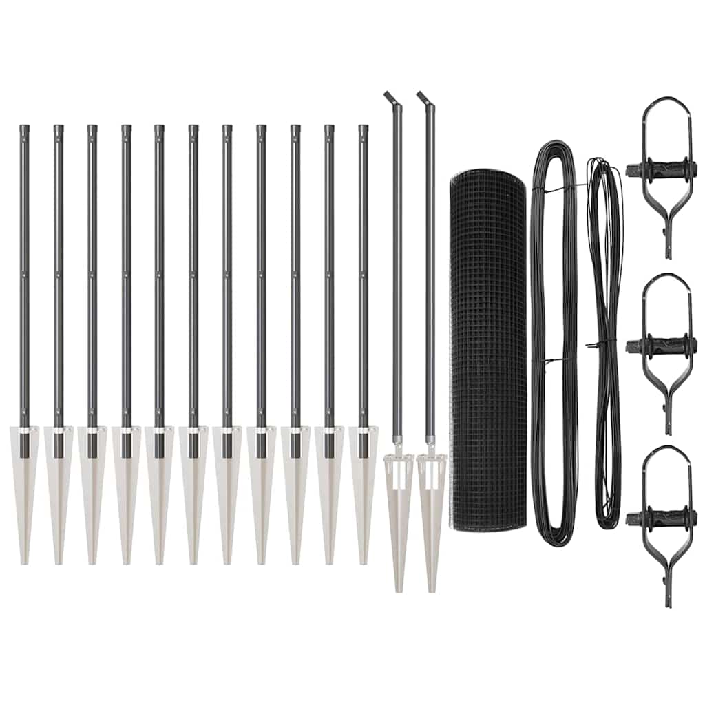 Fence Post Grey 25 x 0.8 m (25 x 25 mm mesh) Steel and PVC