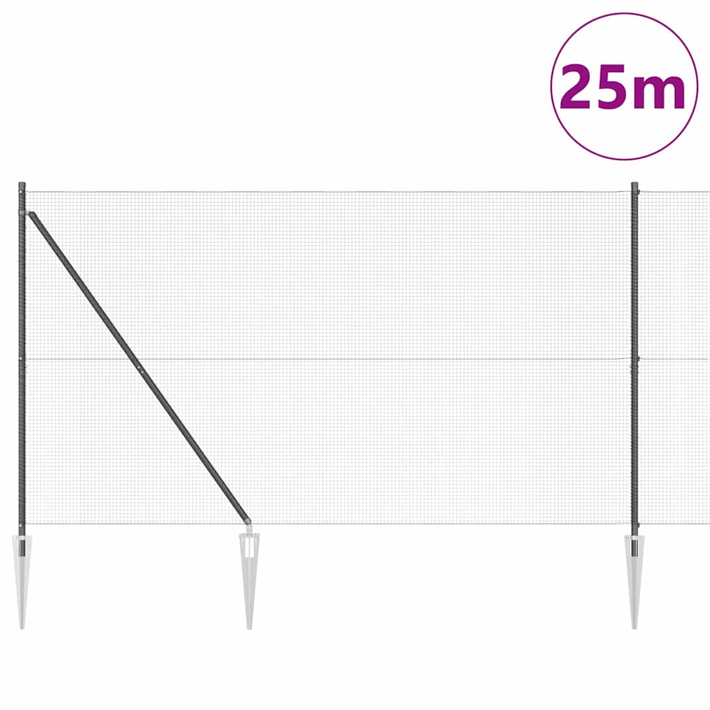 Fence Post Grey 25 x 1.6 m (16 x 16 mm mesh) Steel and PVC