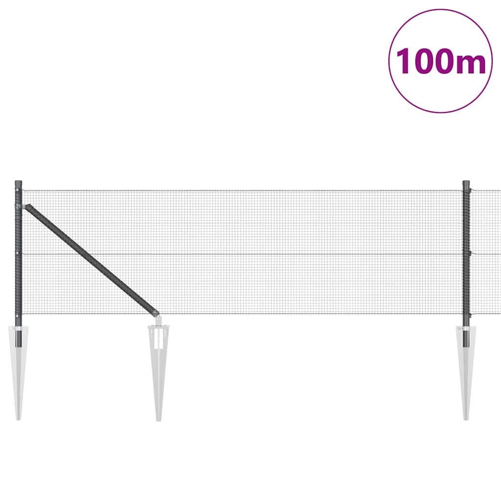 Fence Post Grey 100 x 0.4 m (12 x 12 mm mesh) Steel and PVC