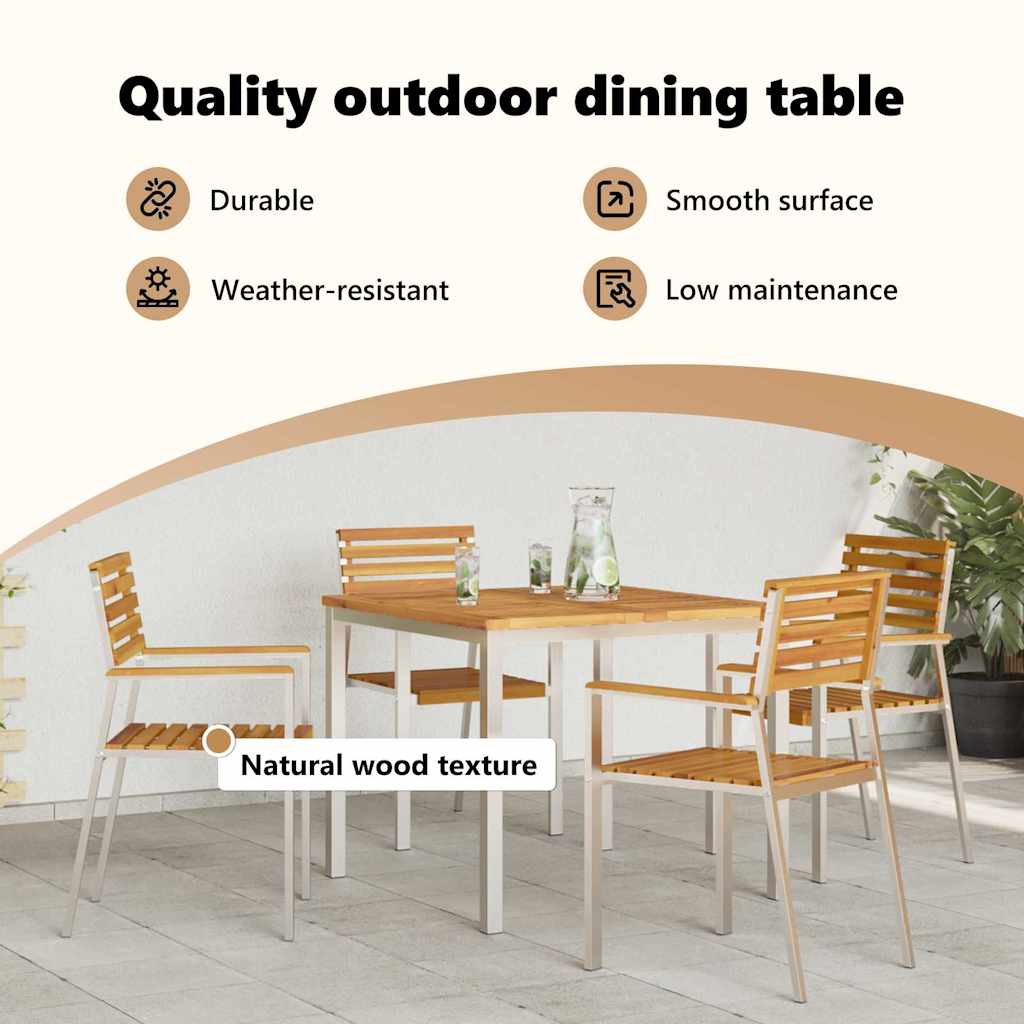 Dining Table 90x90x75 cm Solid Acacia Wood and Stainless Steel