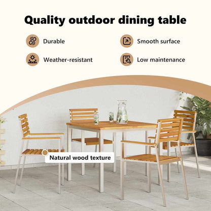 Dining Table 90x90x75 cm Solid Acacia Wood and Stainless Steel