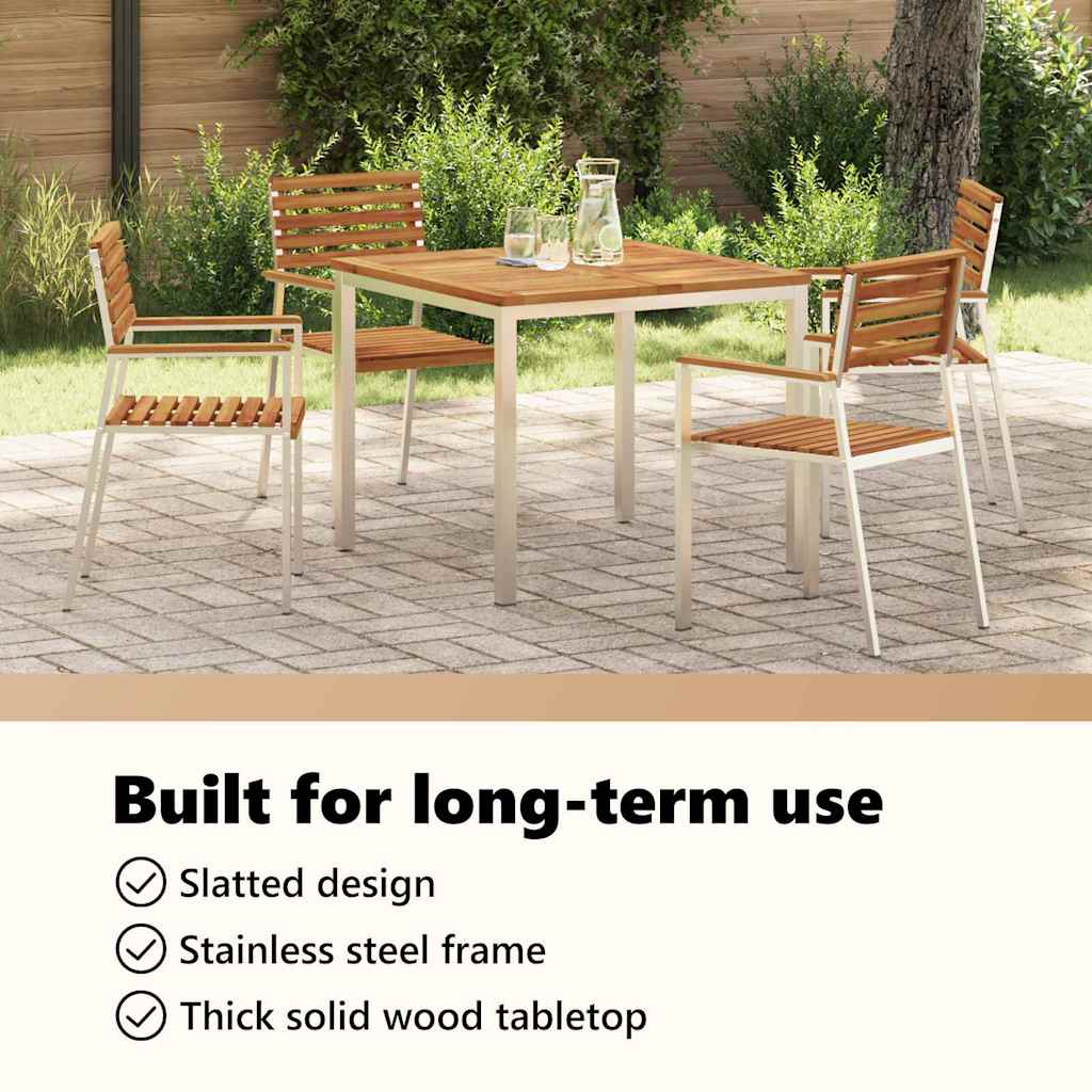 Dining Table 90x90x75 cm Solid Acacia Wood and Stainless Steel