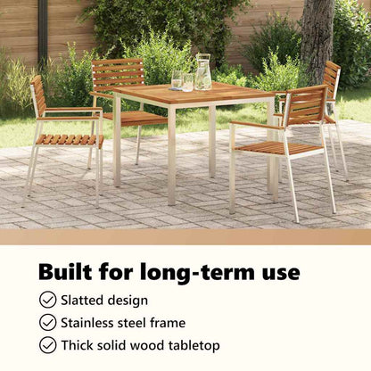 Dining Table 90x90x75 cm Solid Acacia Wood and Stainless Steel