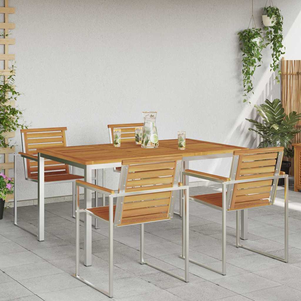 Dining Table 150x90x75 cm Solid Acacia Wood and Stainless Steel