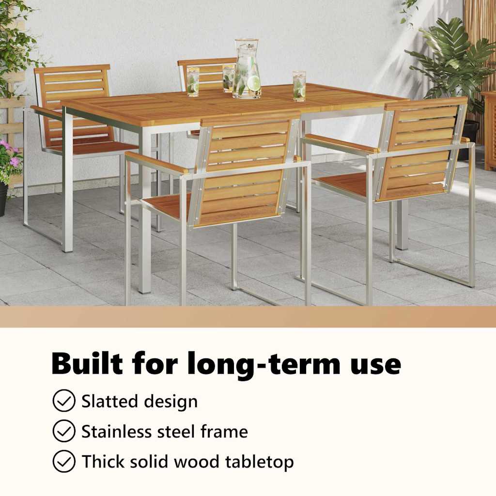 Dining Table 150x90x75 cm Solid Acacia Wood and Stainless Steel