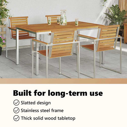 Dining Table 150x90x75 cm Solid Acacia Wood and Stainless Steel