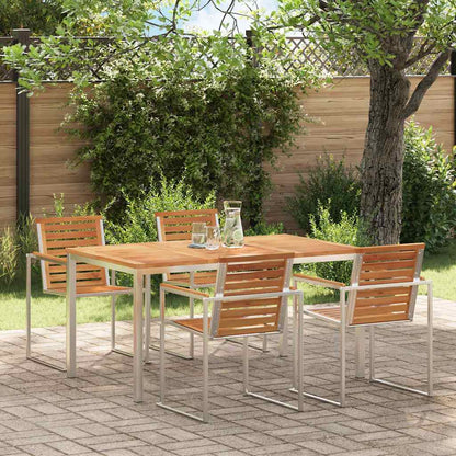 Dining Table 150x90x75 cm Solid Teak Wood and Stainless Steel