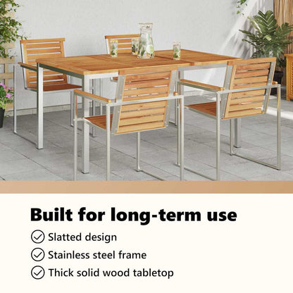 Dining Table 150x90x75 cm Solid Teak Wood and Stainless Steel