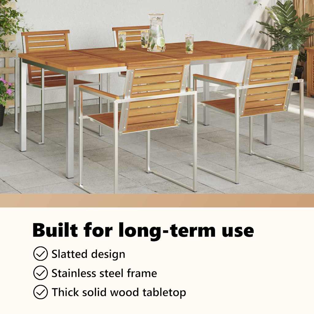 Dining Table 180x90x75 cm Solid Acacia Wood and Stainless Steel