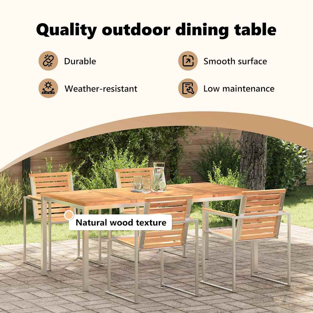 Dining Table 180x90x75 cm Solid Teak Wood and Stainless Steel