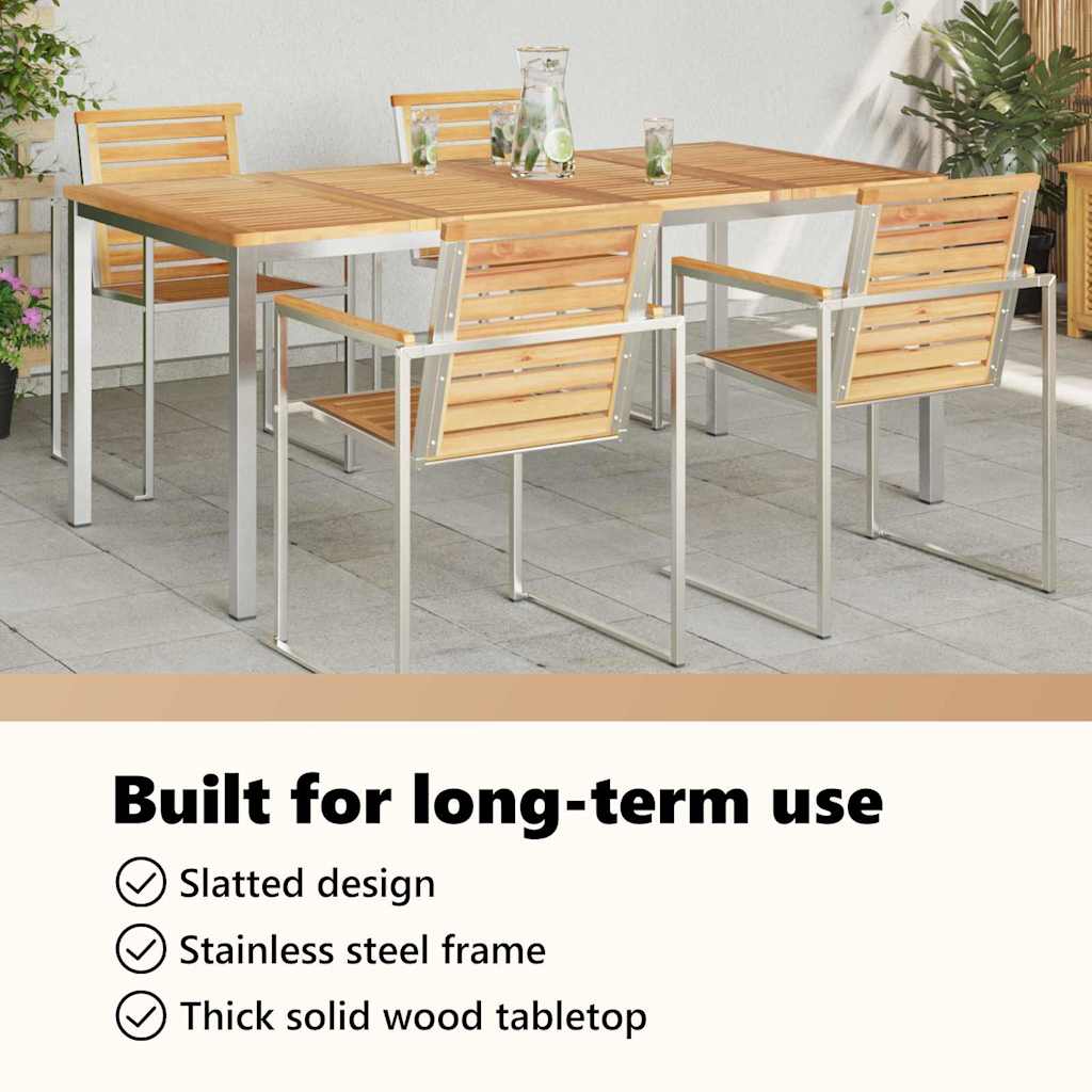 Dining Table 180x90x75 cm Solid Teak Wood and Stainless Steel