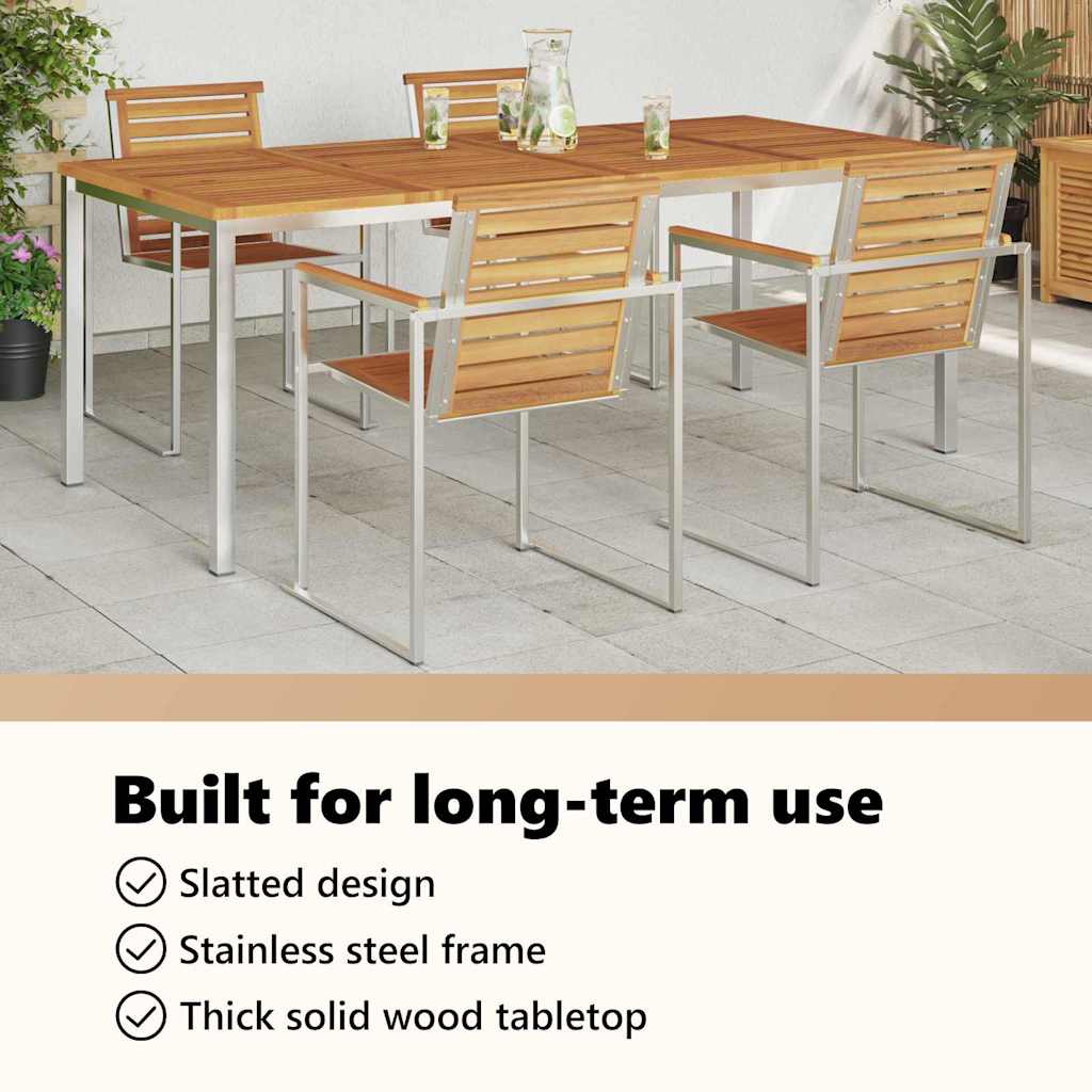 Dining Table 200x90x75 cm Solid Acacia Wood and Stainless Steel